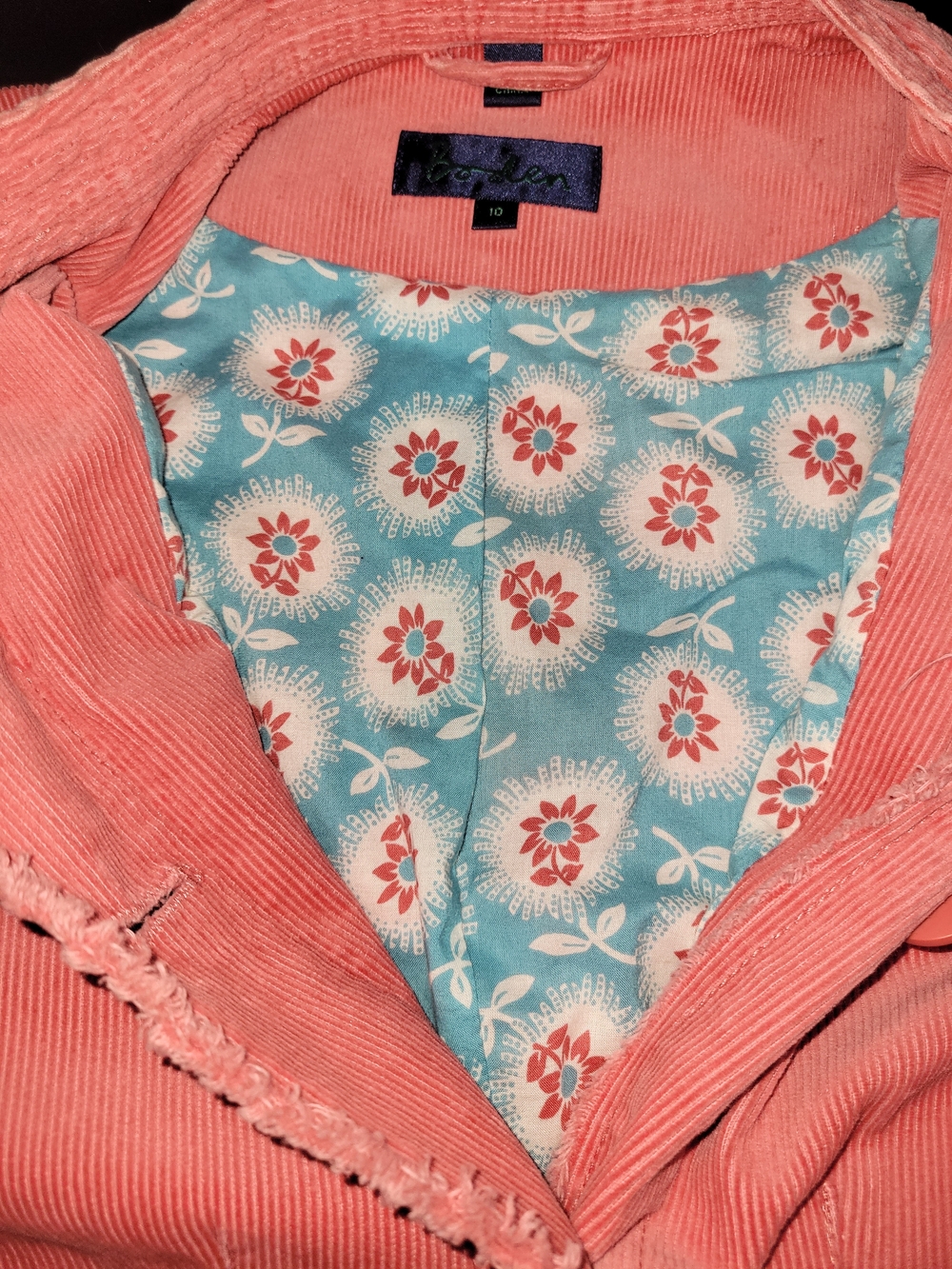 Boden Coral/Pink Cordoroy Lined Jacket UK10/US6 EUC - Picture 6 of 10